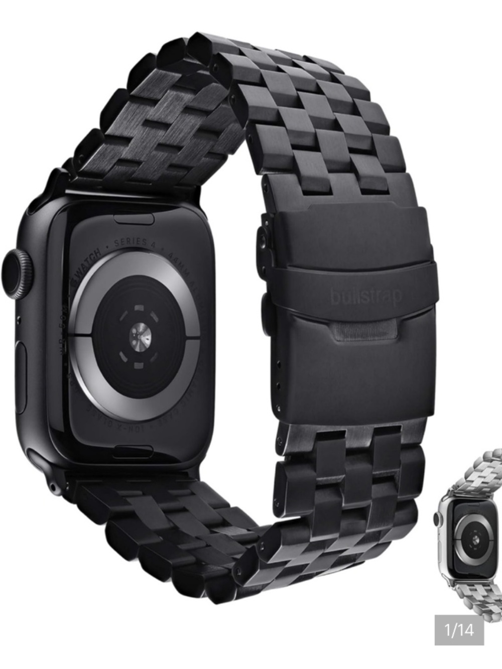 BULL STRAP MEN'S BLACK STAINLESS STEEL SMARTWATCH WITH METAL LINK BAND NWOT